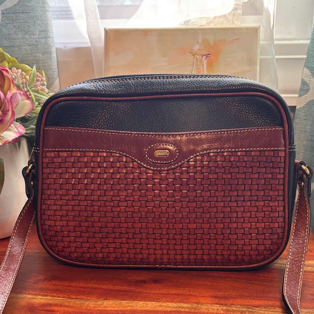 Pre-loved Bally black and brown crossbody bag.